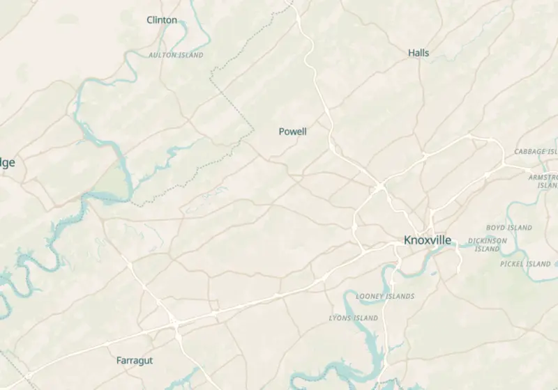 Map of Knoxville, TN with 36 verified clinic locations