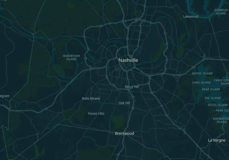 Map of Nashville, TN with 44 verified clinic locations