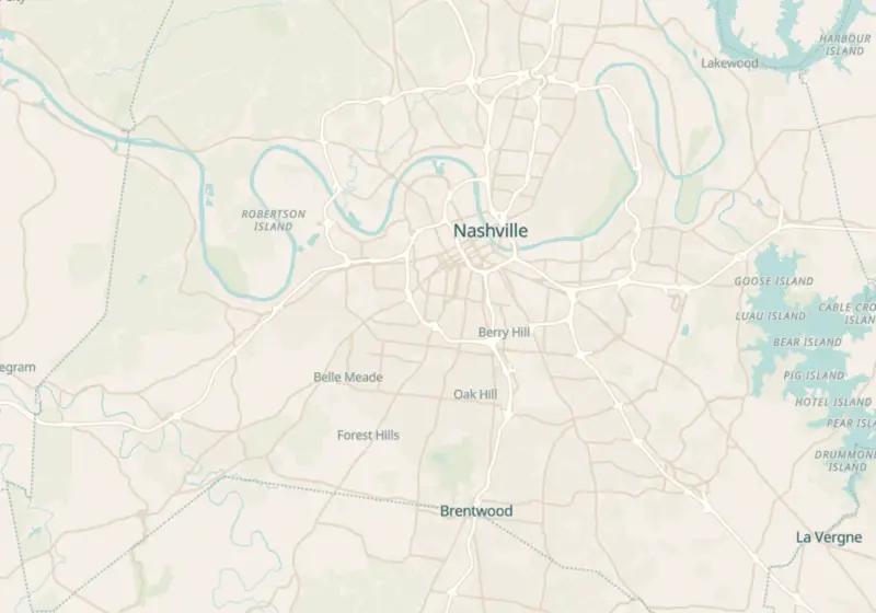 Map of Nashville, TN with 44 verified clinic locations
