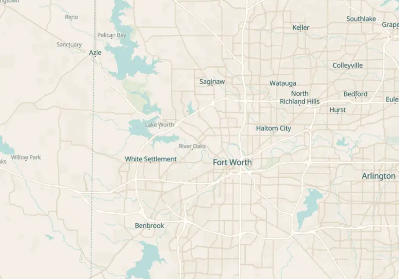 Map of Fort Worth, TX with 27 verified clinic locations