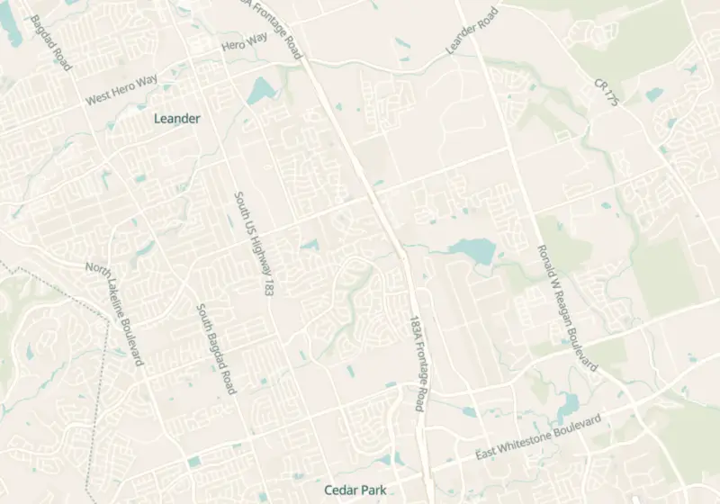 Map showing RCMC Medical Weight Loss Center in Leander, TX and nearby listed clinics