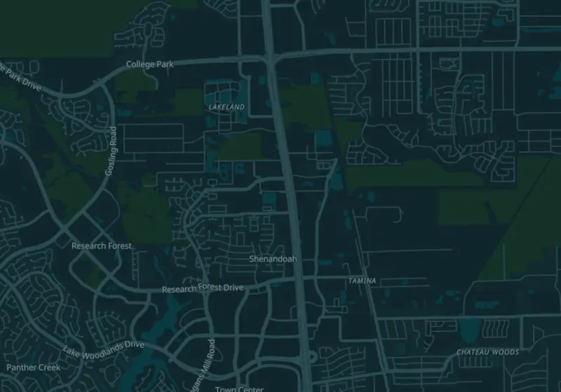 Map showing SynergenX The Woodlands | Hormone Health & TRT Clinic in Shenandoah, TX and nearby listed clinics