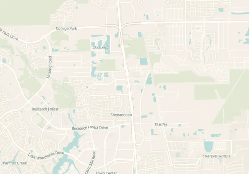 Map showing SynergenX The Woodlands | Hormone Health & TRT Clinic in Shenandoah, TX and nearby listed clinics