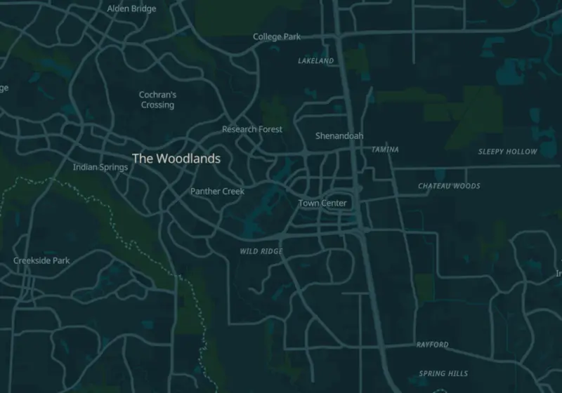 Map of The Woodlands, TX with 18 verified clinic locations