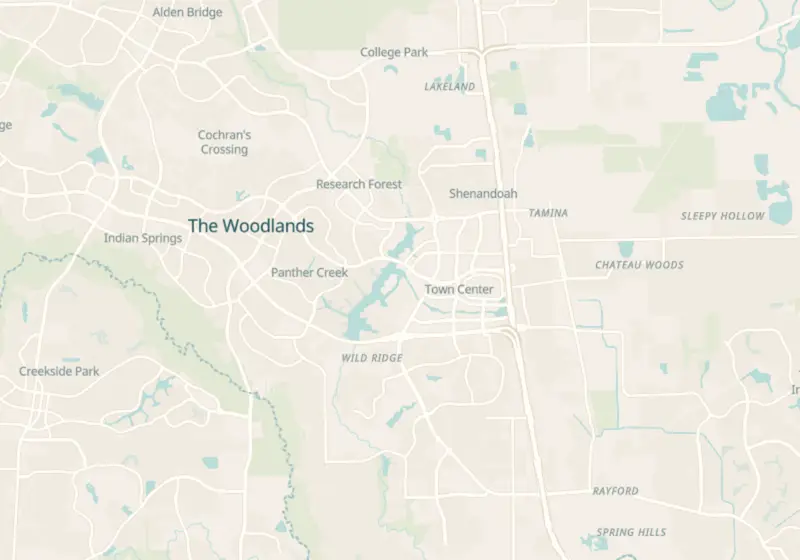 Map of The Woodlands, TX with 18 verified clinic locations