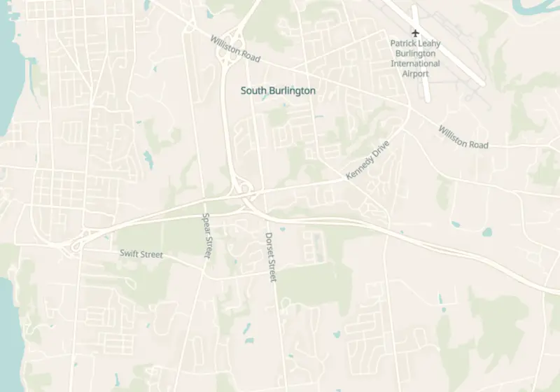 Map of South Burlington, VT with 6 verified clinic locations