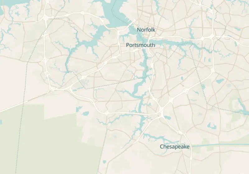 Map of Chesapeake, VA with 5 verified clinic locations