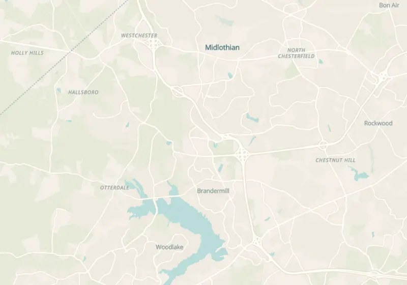 Map of Midlothian, VA with 5 verified clinic locations