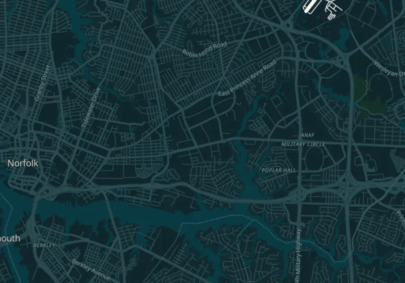 Map showing Revolution Medicine Health and Fitness in Norfolk, VA and nearby listed clinics