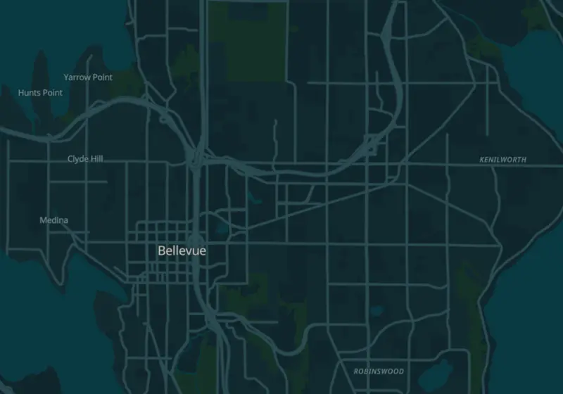 Map of Bellevue, WA with 8 verified clinic locations