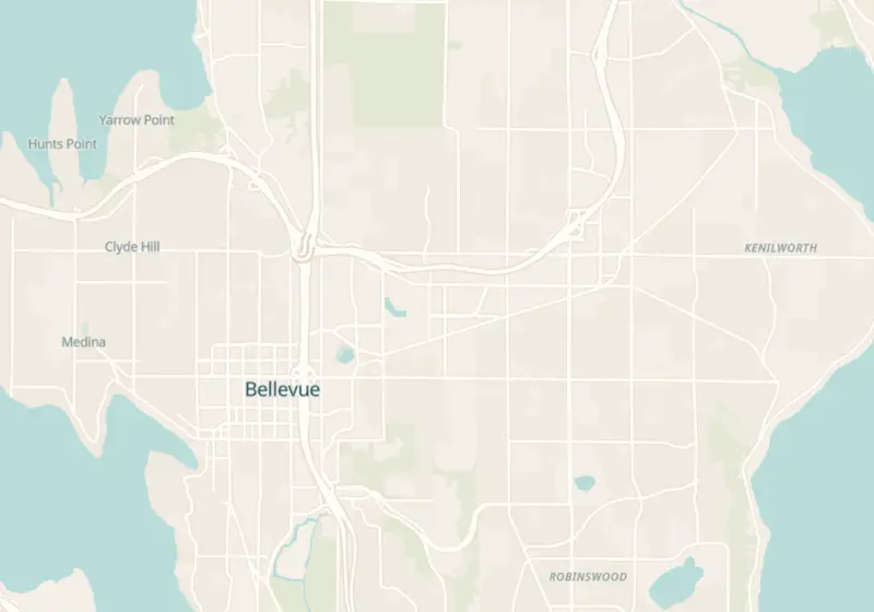 Map of Bellevue, WA with 8 verified clinic locations