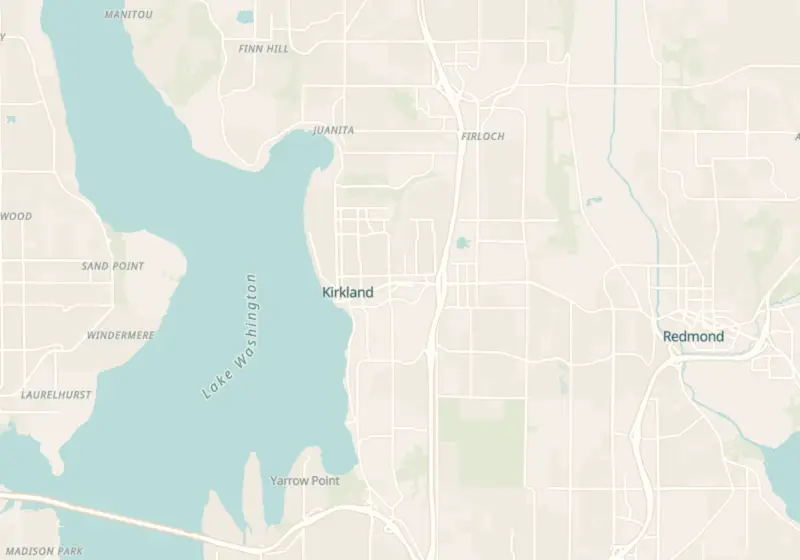 Map of Kirkland, WA with 5 verified clinic locations