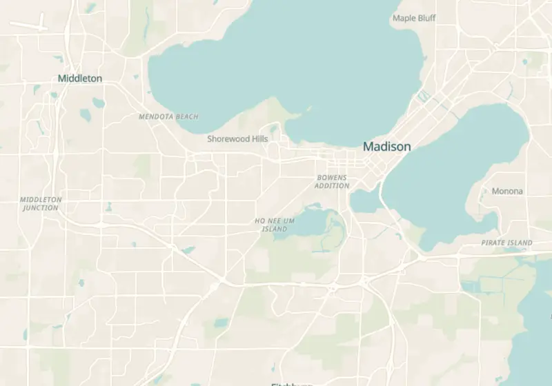Map of Madison, WI with 12 verified clinic locations