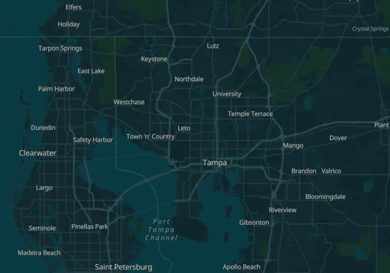 Map showing Options Medical Weight Loss Clinic in St. Petersburg, FL and nearby listed clinics