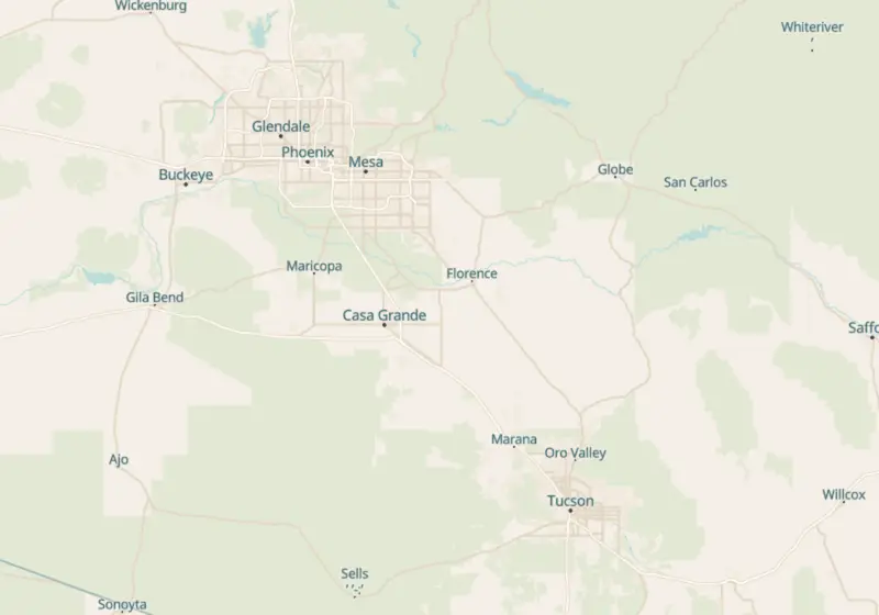 Map of Arizona metro areas with verified clinic locations