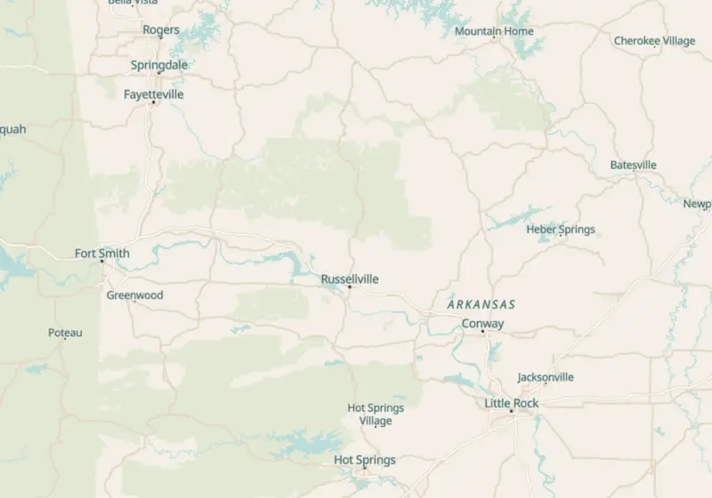 Map of Arkansas metro areas with verified clinic locations