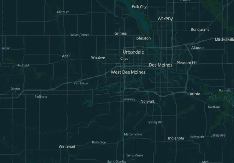 Map of Iowa metro areas with verified clinic locations