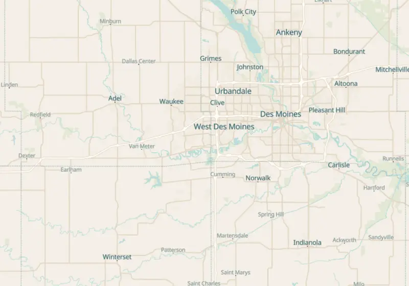 Map of Iowa metro areas with verified clinic locations