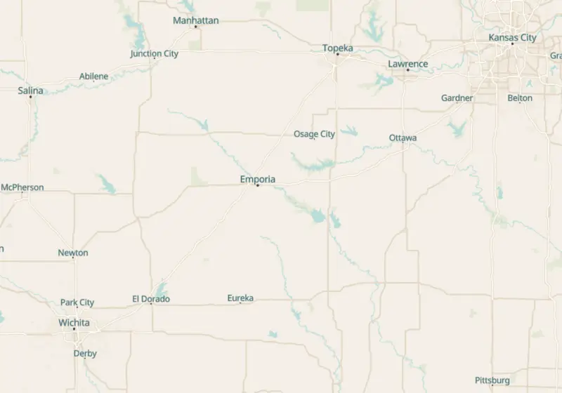 Map of Kansas metro areas with verified clinic locations