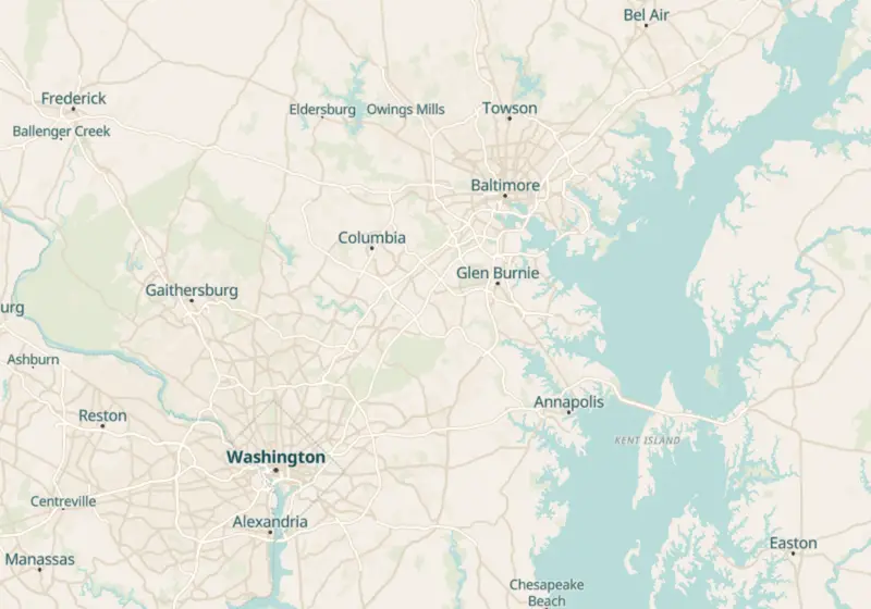 Map of Maryland metro areas with verified clinic locations