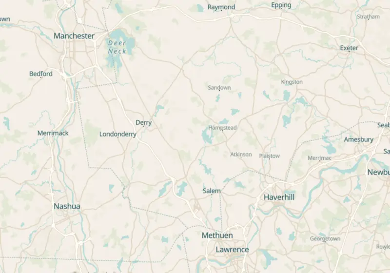 Map of New Hampshire metro areas with verified clinic locations