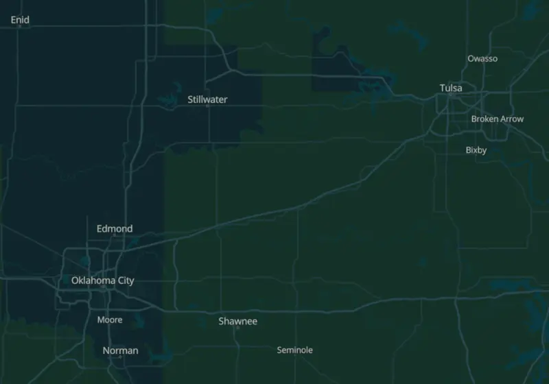 Map of Oklahoma metro areas with verified clinic locations