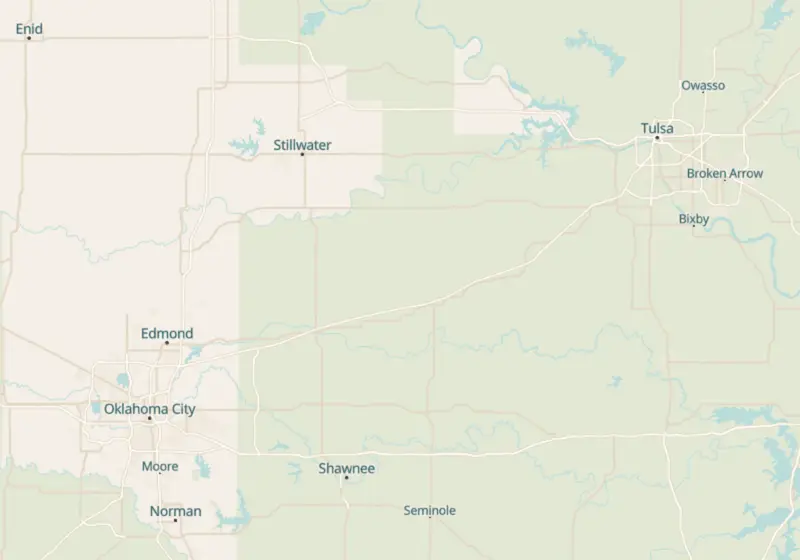Map of Oklahoma metro areas with verified clinic locations