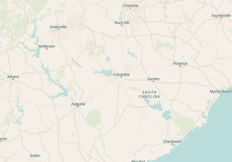 Map of South Carolina metro areas with verified clinic locations